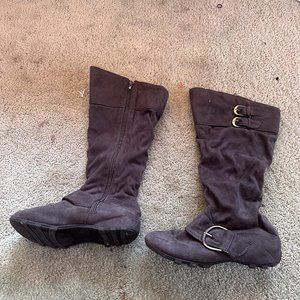 gray suede, tall boots, size 6